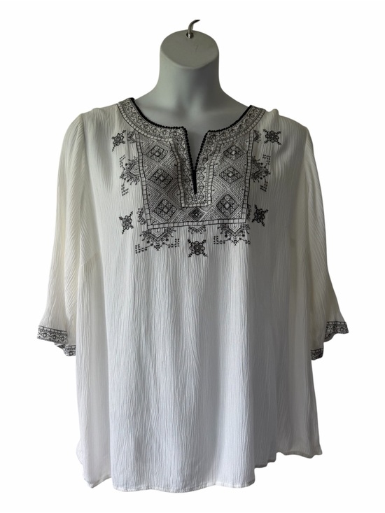 Daniel Rainn Tops - Daniel Rainn Embroidered Boho Peasant Hippie Tunic Top White Crinkle Rayon Sz 2X